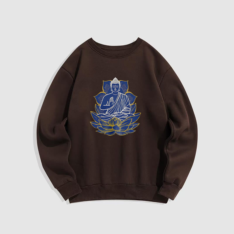 Buddha Stones Buddha Sitting On The Lotus Fleece Lined Sweatshirt