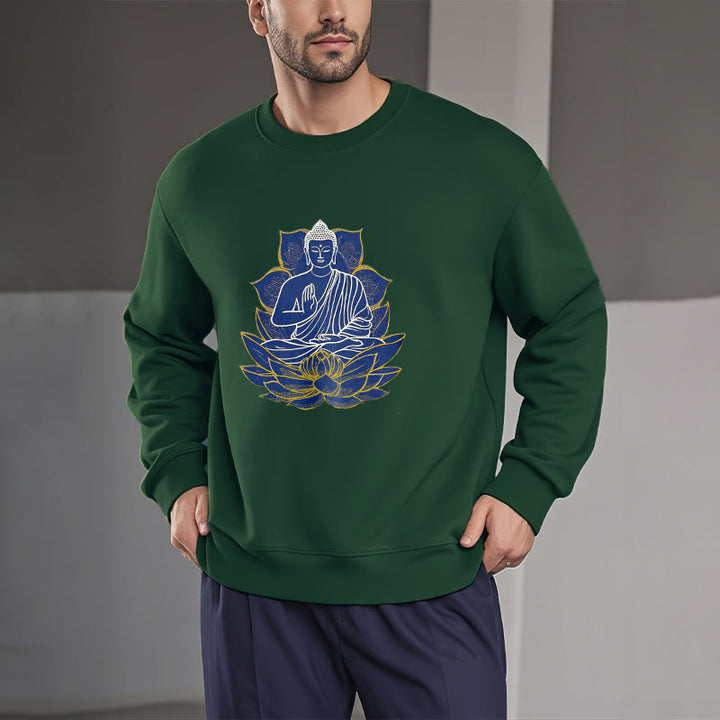 Buddha Stones Buddha Sitting On The Lotus Fleece Lined Sweatshirt