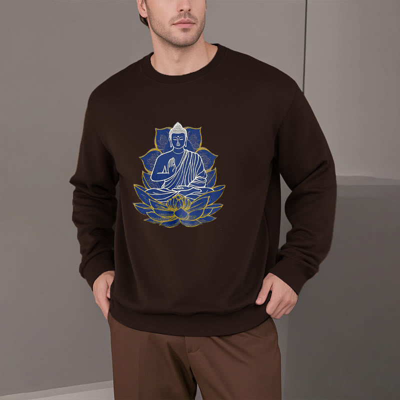 Buddha Stones Buddha Sitting On The Lotus Fleece Lined Sweatshirt