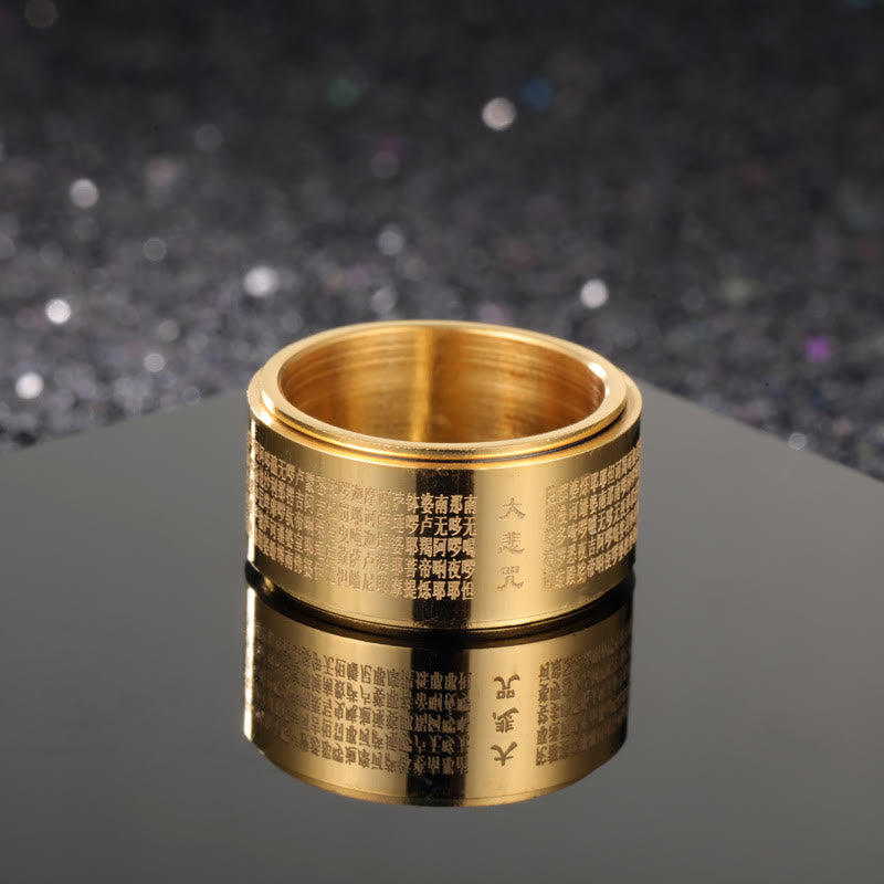 Buddha Stones Great Compassion Mantra Carved Titanium Steel Strengthen Rotatable Ring - Gold - US14 - image 3
