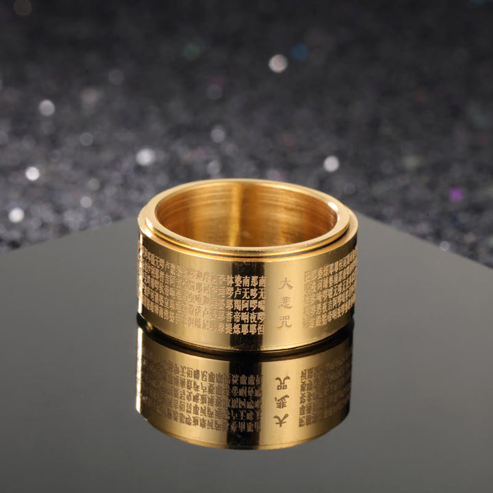 Buddha Stones Great Compassion Mantra Carved Titanium Steel Strengthen Rotatable Ring - Gold - US14 - image 3