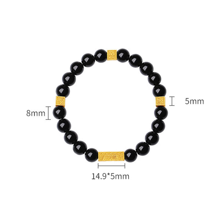 Buddha Stones Black Obsidian 925 Sterling Silver Fu Character Cube Strength Bracelet - image 11