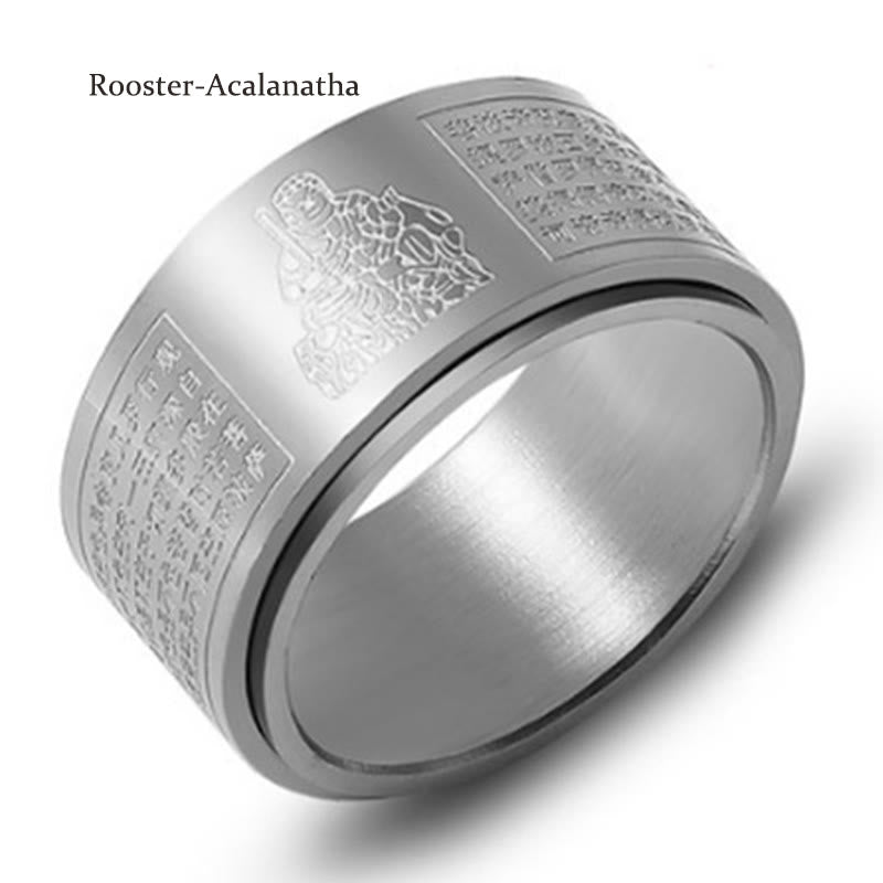 Buddha Stones Chinese Zodiac Natal Buddha Heart Sutra Carved Titanium Steel Calm Rotatable Ring