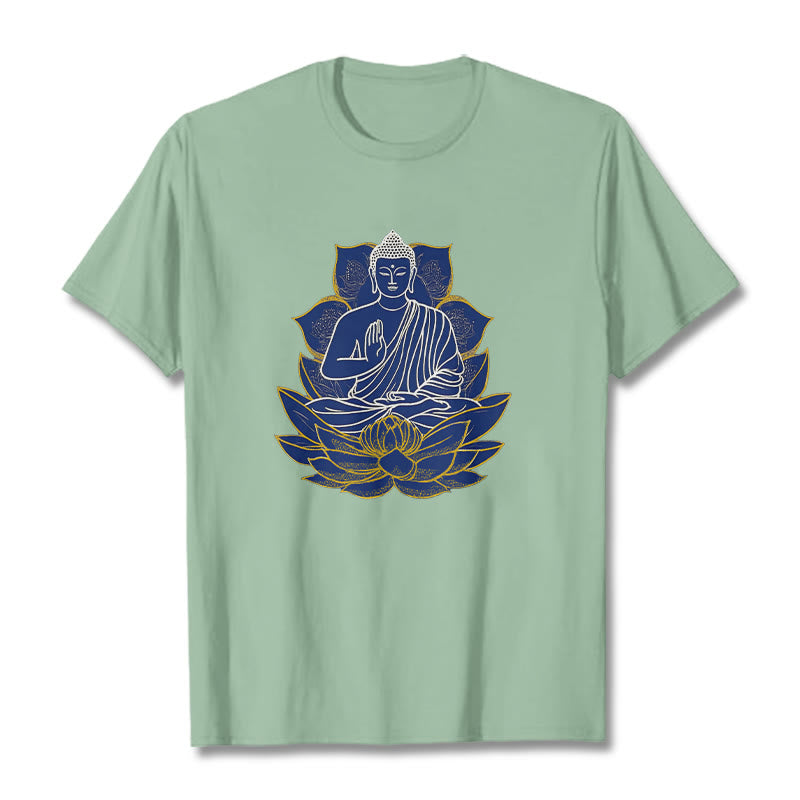 Buddha Stones Buddha Sitting On The Lotus Cotton Tee T-shirt - PaleGreen - 2XL - image 17