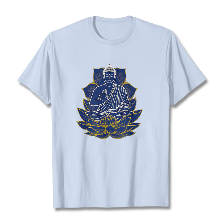 Buddha Stones Buddha Sitting On The Lotus Cotton Tee T-shirt - LightCyan - 2XL - image 16