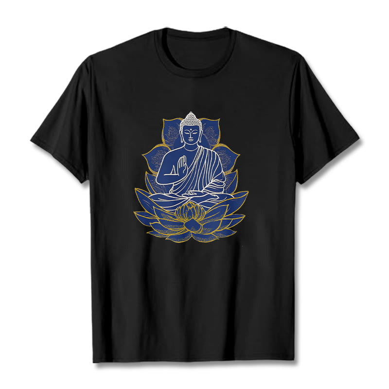 Buddha Stones Buddha Sitting On The Lotus Cotton Tee T-shirt - Black - 2XL - image 11