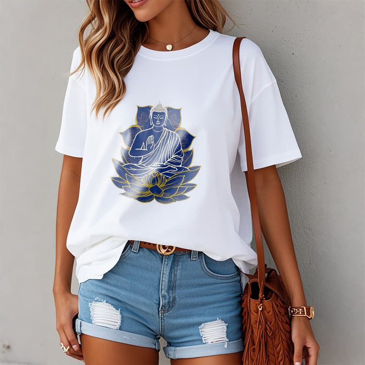 Buddha Stones Buddha Sitting On The Lotus Cotton Tee T-shirt - image 3