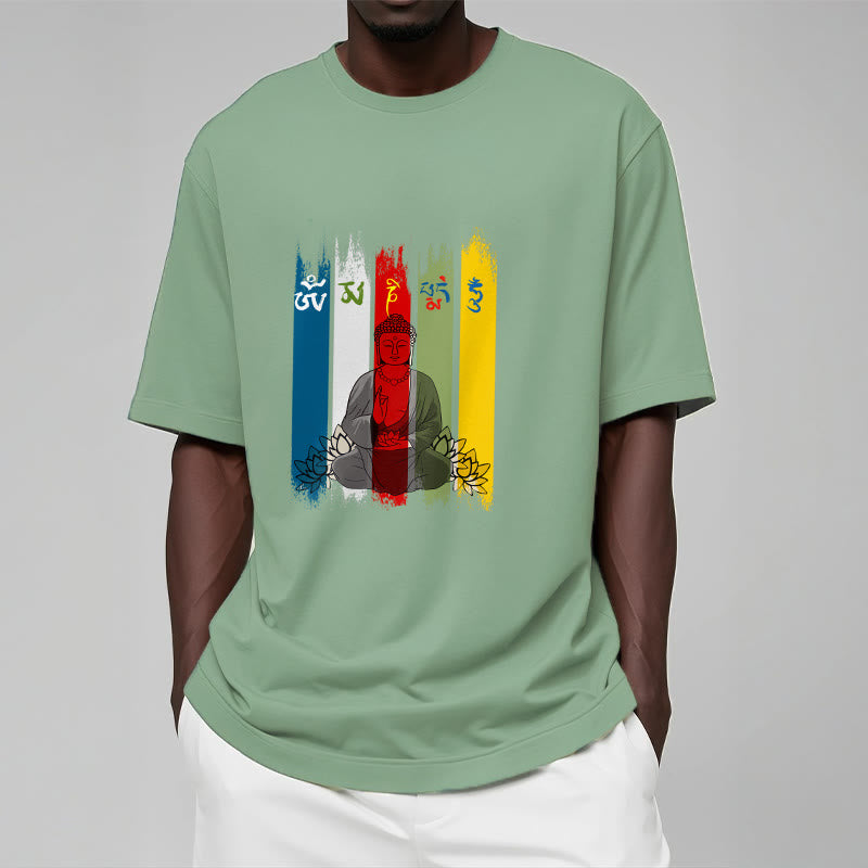 Buddha Stones Six True Words 'Om Mani Padme Hum' Buddha Sitting With Lotus Cotton Tee T-shirt - image 20