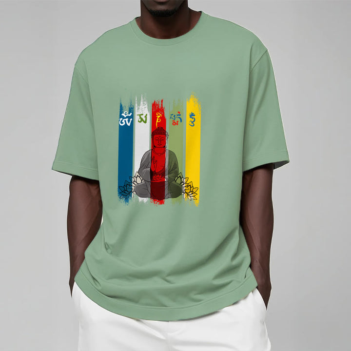 Buddha Stones Six True Words 'Om Mani Padme Hum' Buddha Sitting With Lotus Cotton Tee T-shirt - image 20