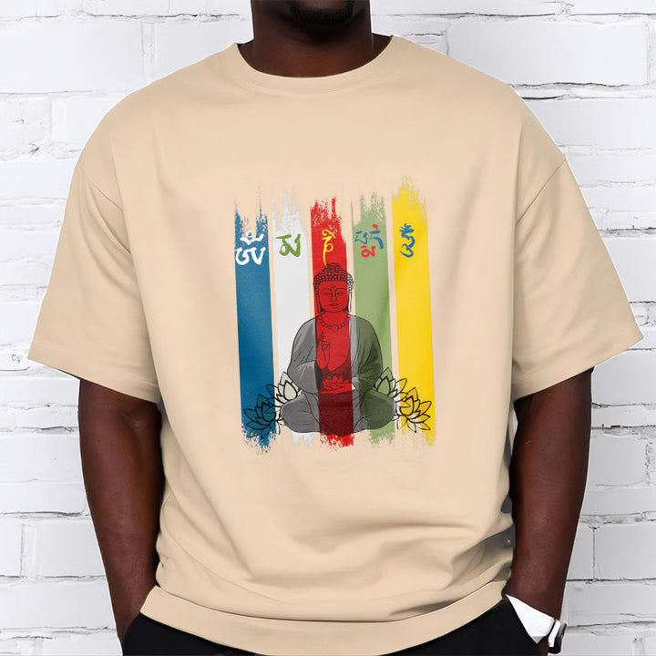 Buddha Stones Six True Words 'Om Mani Padme Hum' Buddha Sitting With Lotus Cotton Tee T-shirt - image 13