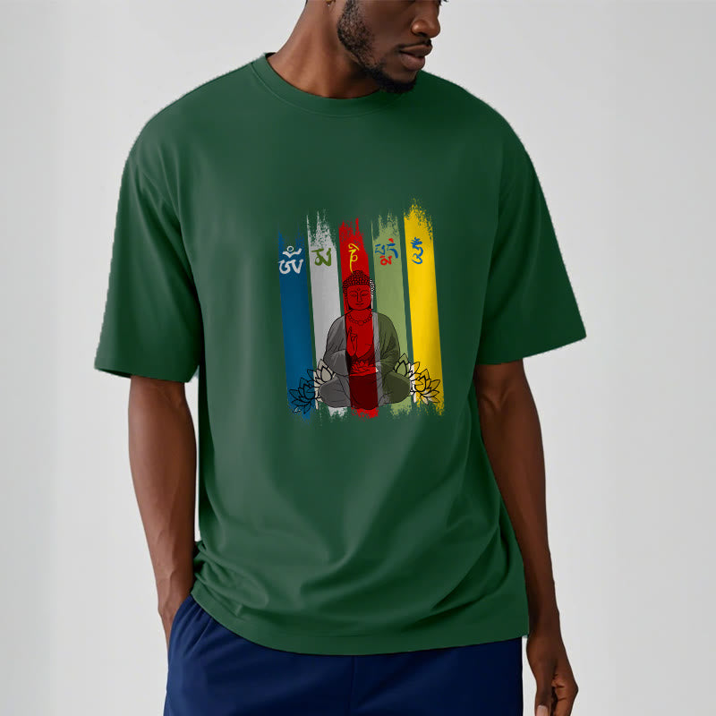 Buddha Stones Six True Words 'Om Mani Padme Hum' Buddha Sitting With Lotus Cotton Tee T-shirt - image 8