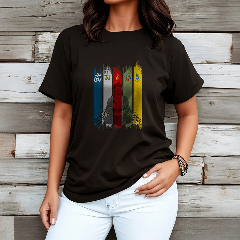 Buddha Stones Six True Words 'Om Mani Padme Hum' Buddha Sitting With Lotus Cotton Tee T-shirt - image 6