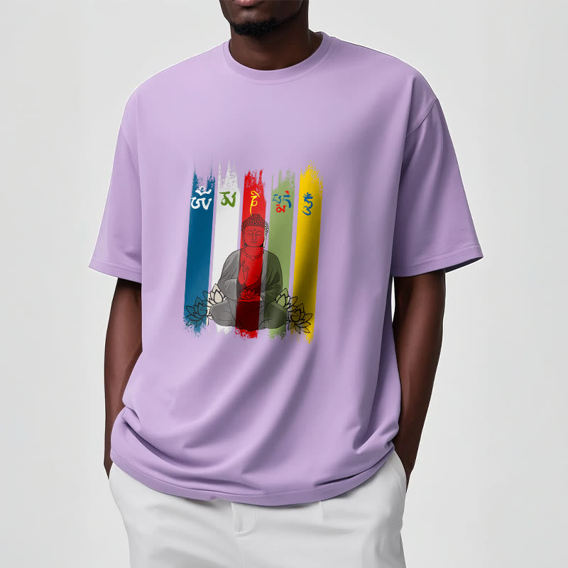 Buddha Stones Six True Words 'Om Mani Padme Hum' Buddha Sitting With Lotus Cotton Tee T-shirt - image 18