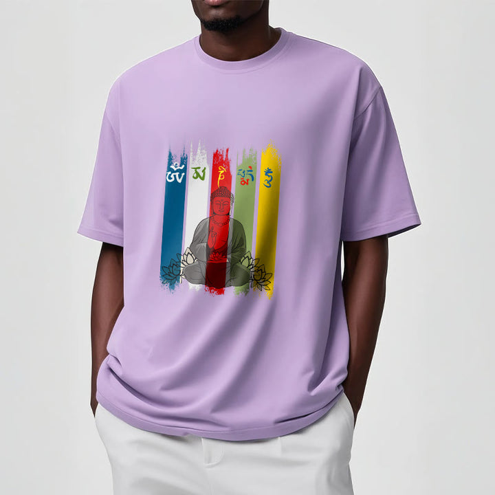 Buddha Stones Six True Words 'Om Mani Padme Hum' Buddha Sitting With Lotus Cotton Tee T-shirt - image 18