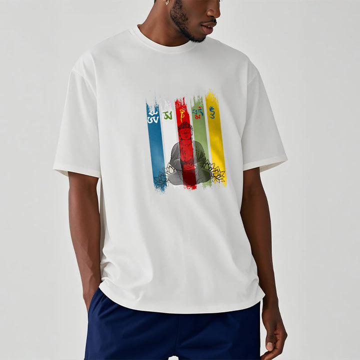 Buddha Stones Six True Words 'Om Mani Padme Hum' Buddha Sitting With Lotus Cotton Tee T-shirt - image 10