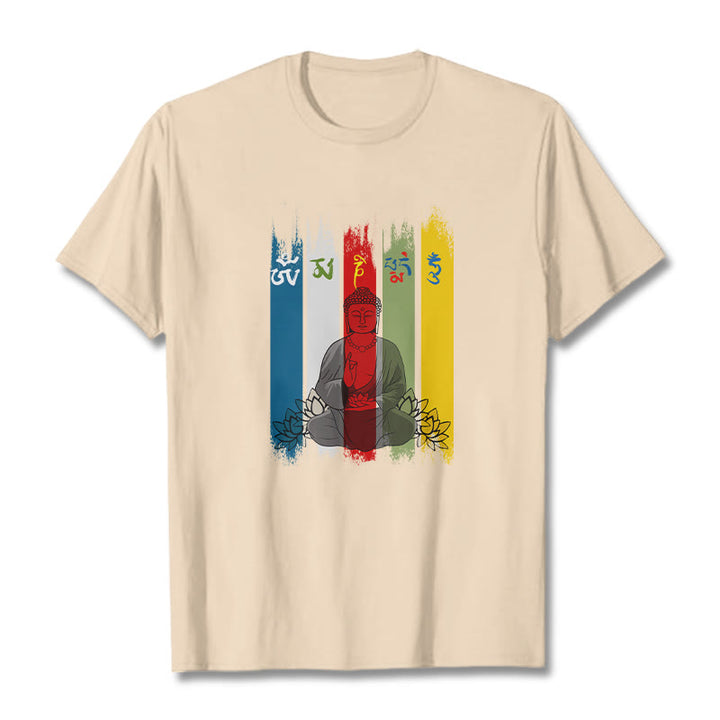 Buddha Stones Six True Words 'Om Mani Padme Hum' Buddha Sitting With Lotus Cotton Tee T-shirt - Bisque - 2XL - image 12