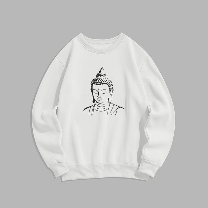 Buddha Stones Buddha Head Pattern Fleece Lined Sweatshirt