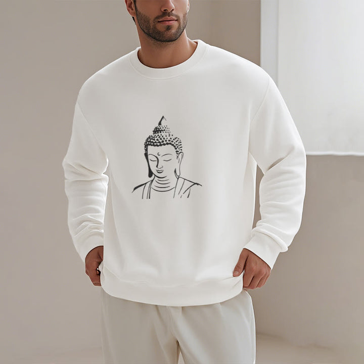 Buddha Stones Buddha Head Pattern Fleece Lined Sweatshirt