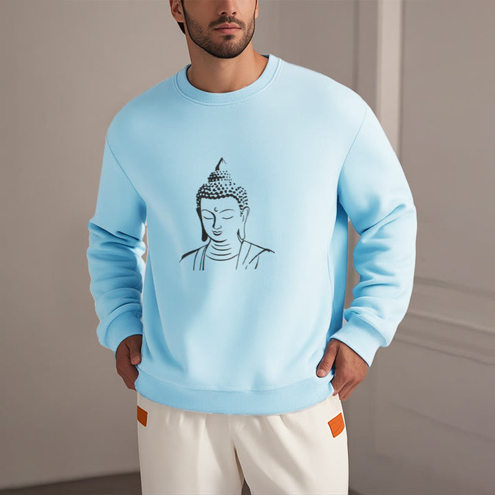 Buddha Stones Buddha Head Pattern Fleece Lined Sweatshirt