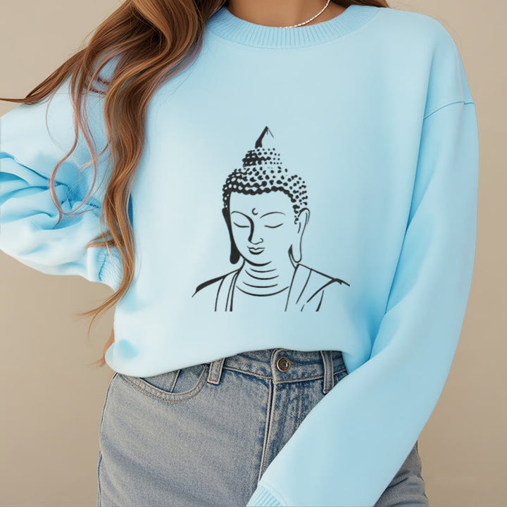 Buddha Stones Buddha Head Pattern Fleece Lined Sweatshirt