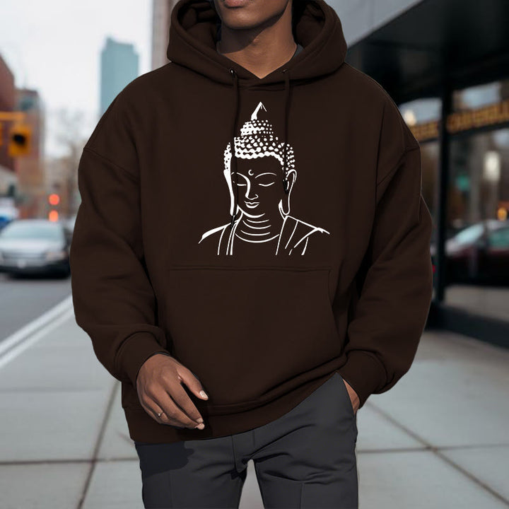 Buddha Stones Buddha Head Pattern Fleece Lined Hoodie