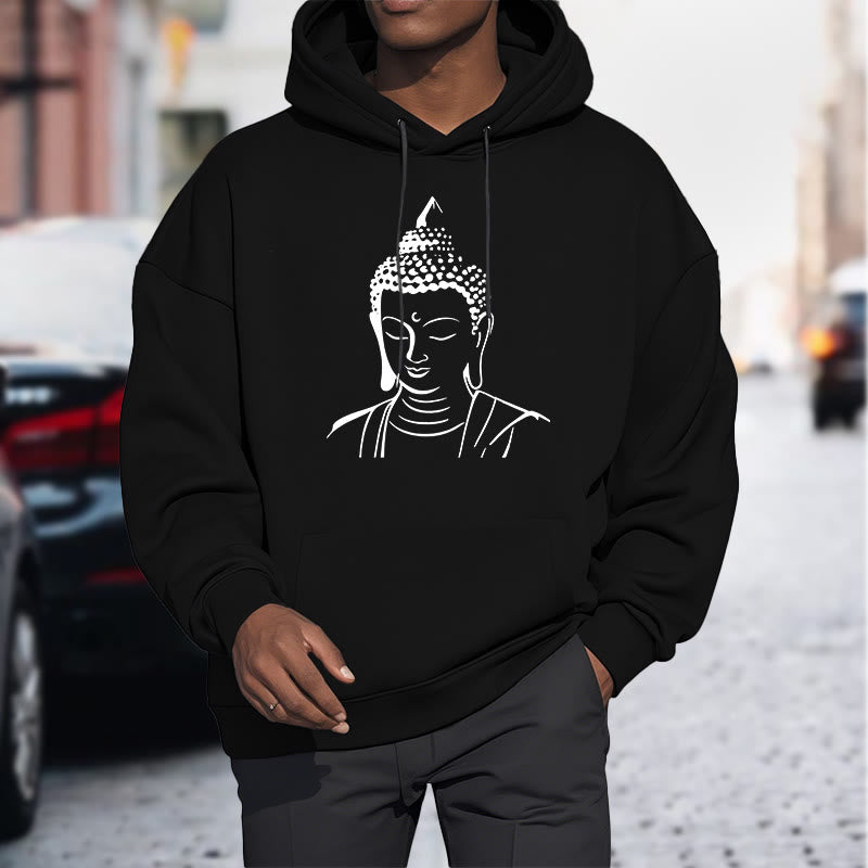 Buddha Stones Buddha Head Pattern Fleece Lined Hoodie