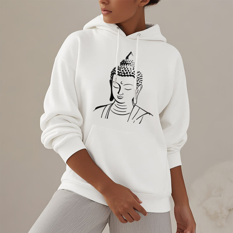 Buddha Stones Buddha Head Pattern Fleece Lined Hoodie