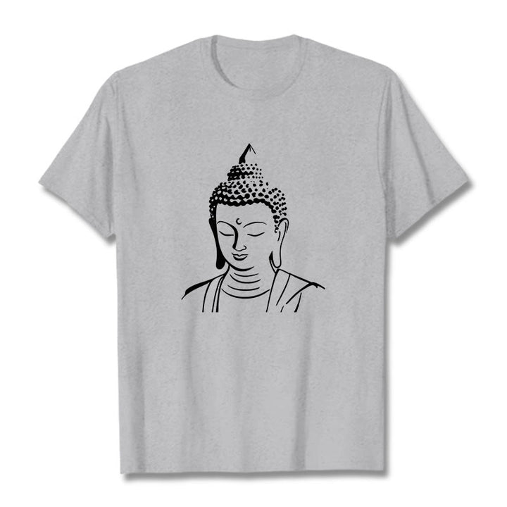 Buddha Stones Buddha Head Pattern Cotton Tee T-shirt