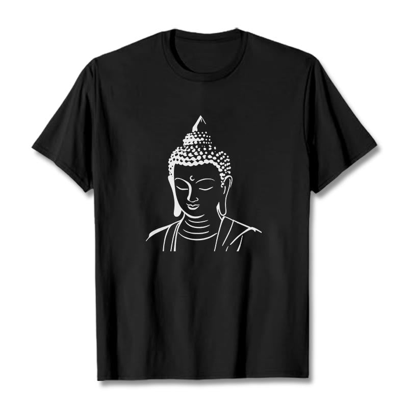 Buddha Stones Buddha Head Pattern Cotton Tee T-shirt - Black - 2XL - image 11