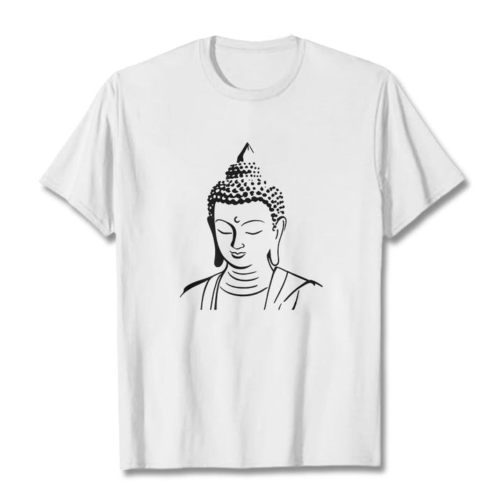 Buddha Stones Buddha Head Pattern Cotton Tee T-shirt - White - 2XL - image 4