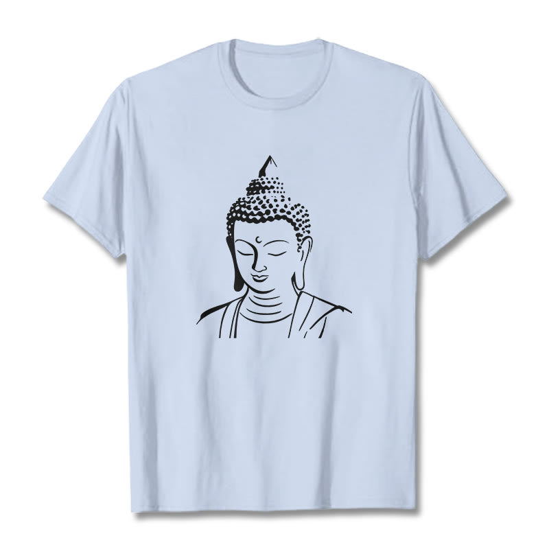 Buddha Stones Buddha Head Pattern Cotton Tee T-shirt - LightCyan - 2XL - image 16