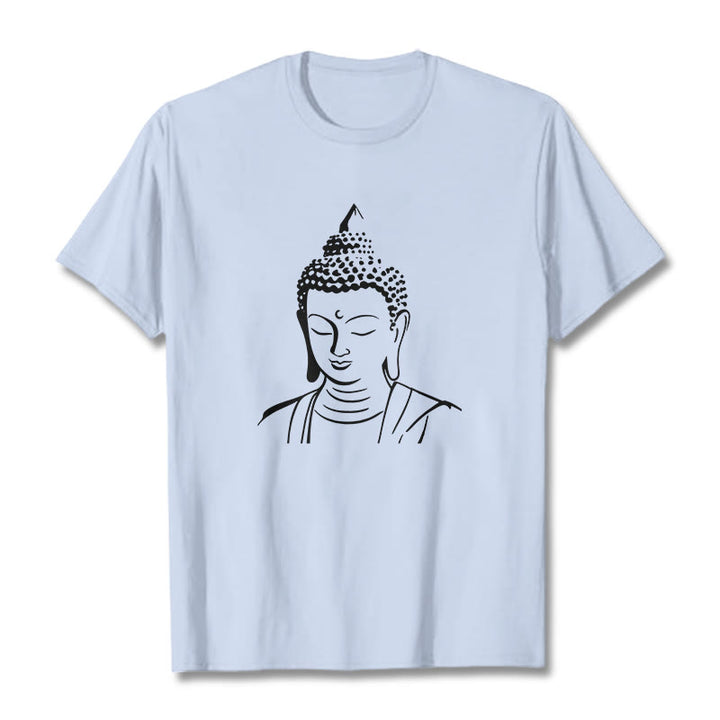 Buddha Stones Buddha Head Pattern Cotton Tee T-shirt - LightCyan - 2XL - image 16