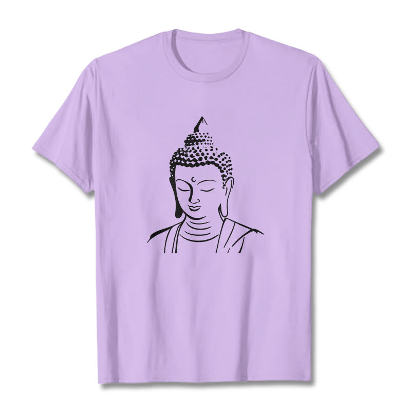 Buddha Stones Buddha Head Pattern Cotton Tee T-shirt - Plum - 2XL - image 9