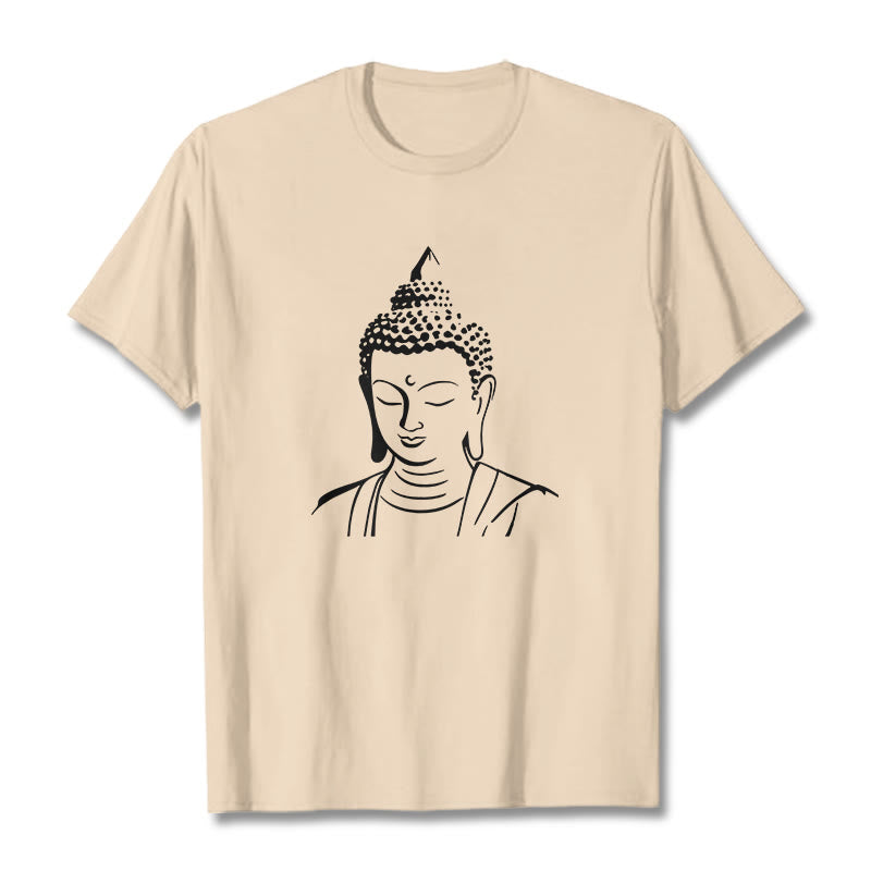 Buddha Stones Buddha Head Pattern Cotton Tee T-shirt - Bisque - 2XL - image 7