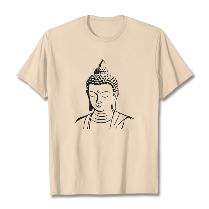 Buddha Stones Buddha Head Pattern Cotton Tee T-shirt - Bisque - 2XL - image 7