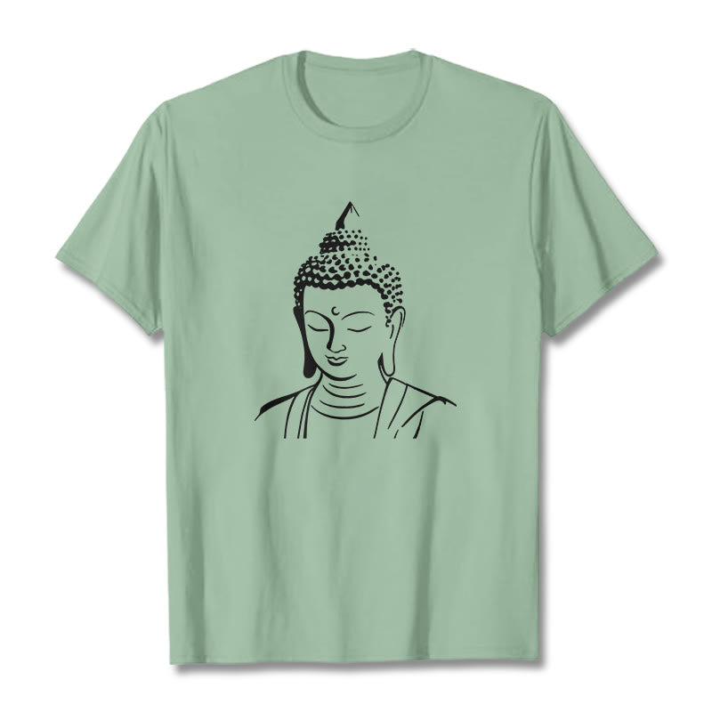 Buddha Stones Buddha Head Pattern Cotton Tee T-shirt - PaleGreen - 2XL - image 17