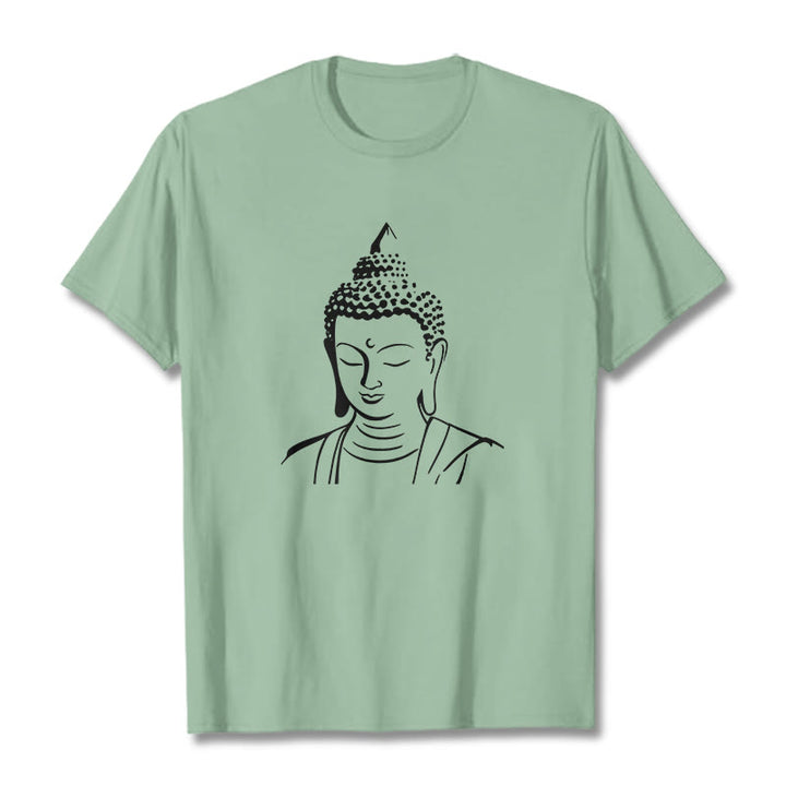 Buddha Stones Buddha Head Pattern Cotton Tee T-shirt - PaleGreen - 2XL - image 17