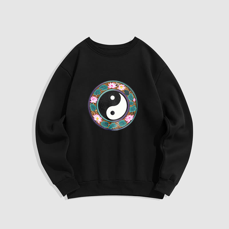 Buddha Stones Yin Yang Lotus Leaves Fleece Lined Sweatshirt