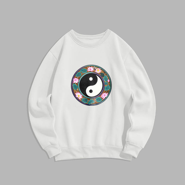 Buddha Stones Yin Yang Lotus Leaves Fleece Lined Sweatshirt