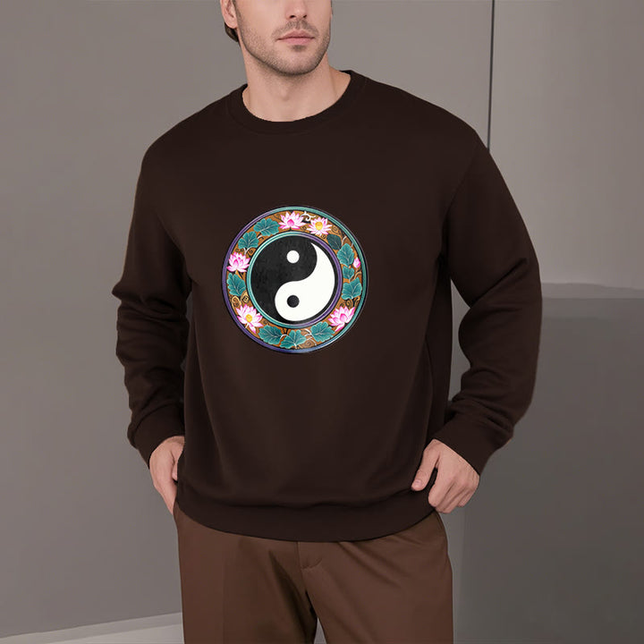 Buddha Stones Yin Yang Lotus Leaves Fleece Lined Sweatshirt