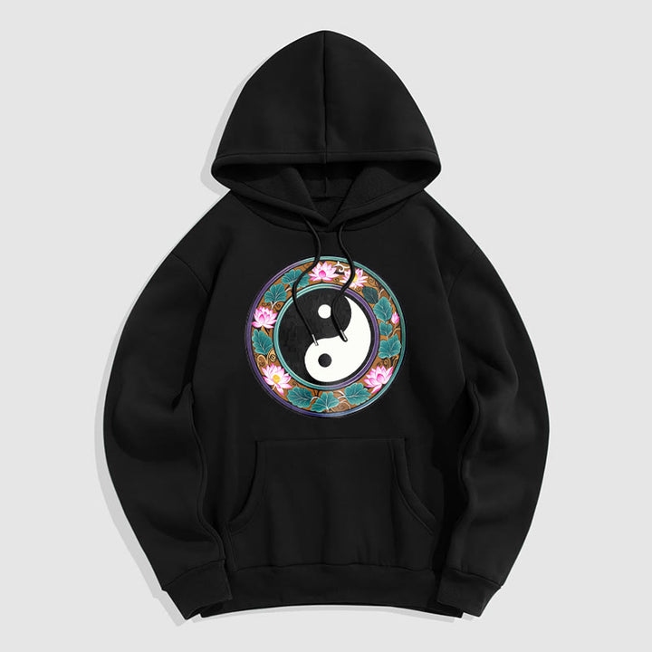 Buddha Stones Yin Yang Lotus Leaves Fleece Lined Hoodie