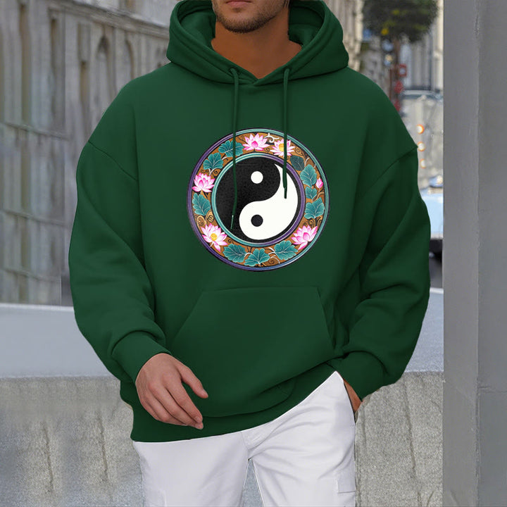 Buddha Stones Yin Yang Lotus Leaves Fleece Lined Hoodie