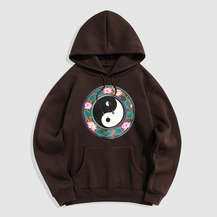 Buddha Stones Yin Yang Lotus Leaves Fleece Lined Hoodie