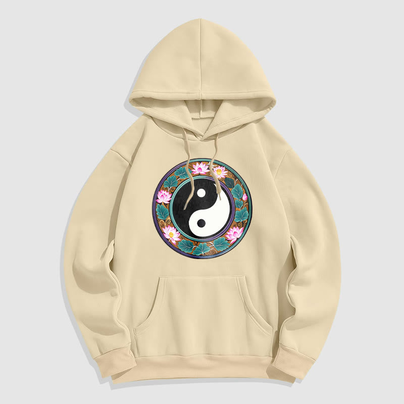 Buddha Stones Yin Yang Lotus Leaves Fleece Lined Hoodie