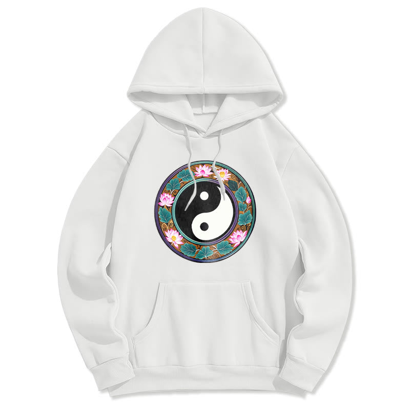 Buddha Stones Yin Yang Lotus Leaves Fleece Lined Hoodie