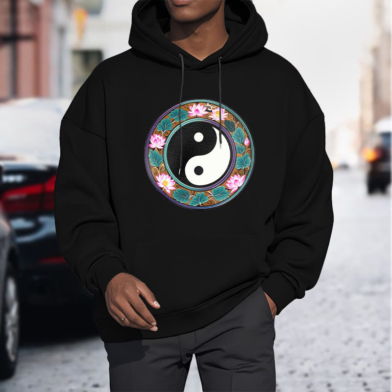 Buddha Stones Yin Yang Lotus Leaves Fleece Lined Hoodie