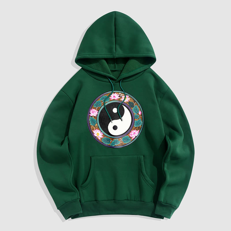 Buddha Stones Yin Yang Lotus Leaves Fleece Lined Hoodie