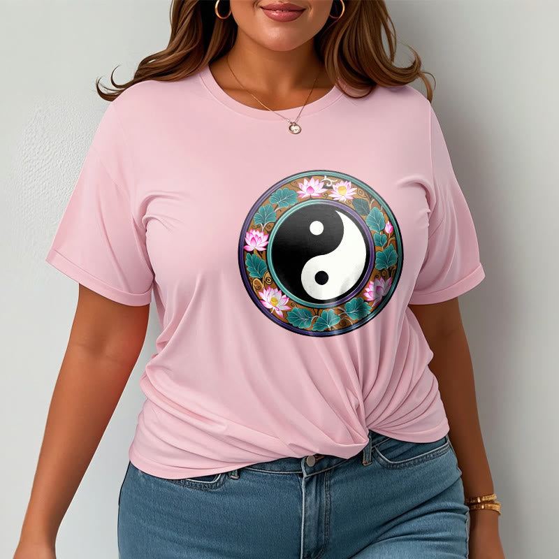 Buddha Stones Yin Yang Lotus Leaves Cotton Tee T-shirt - image 18