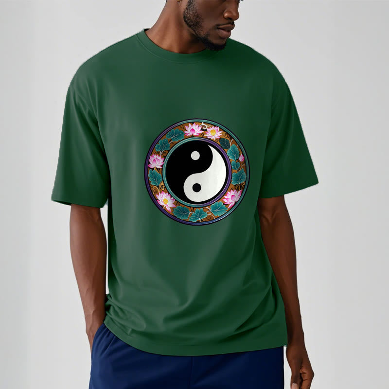 Buddha Stones Yin Yang Lotus Leaves Cotton Tee T-shirt - image 9