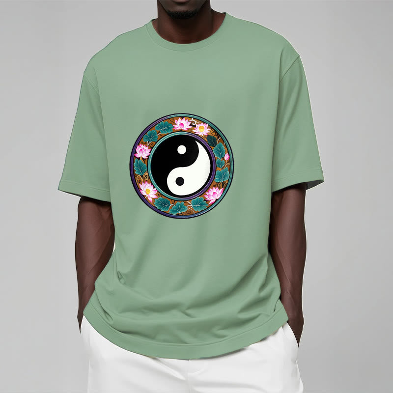 Buddha Stones Yin Yang Lotus Leaves Cotton Tee T-shirt - image 2